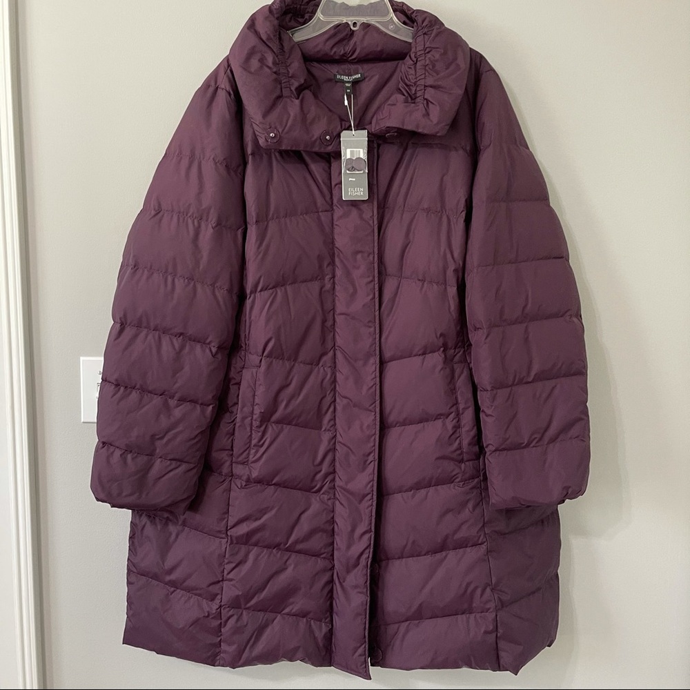 Eileen Fisher Woman Funnel Neck Puffer Down Coat
